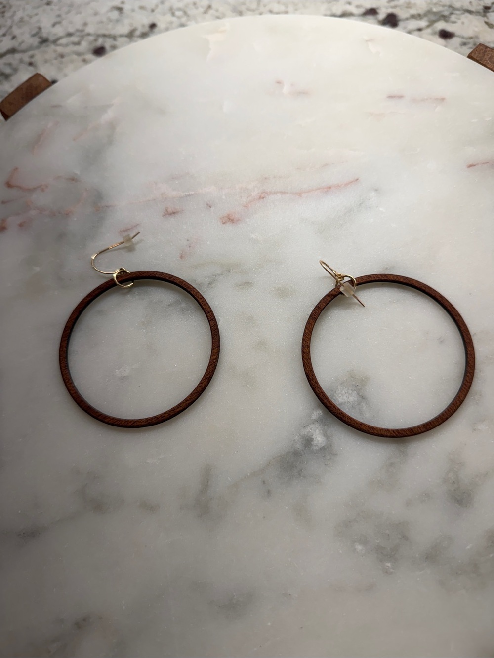 Magnolia Brown Wood Hoop Earrings with Gold Hooks